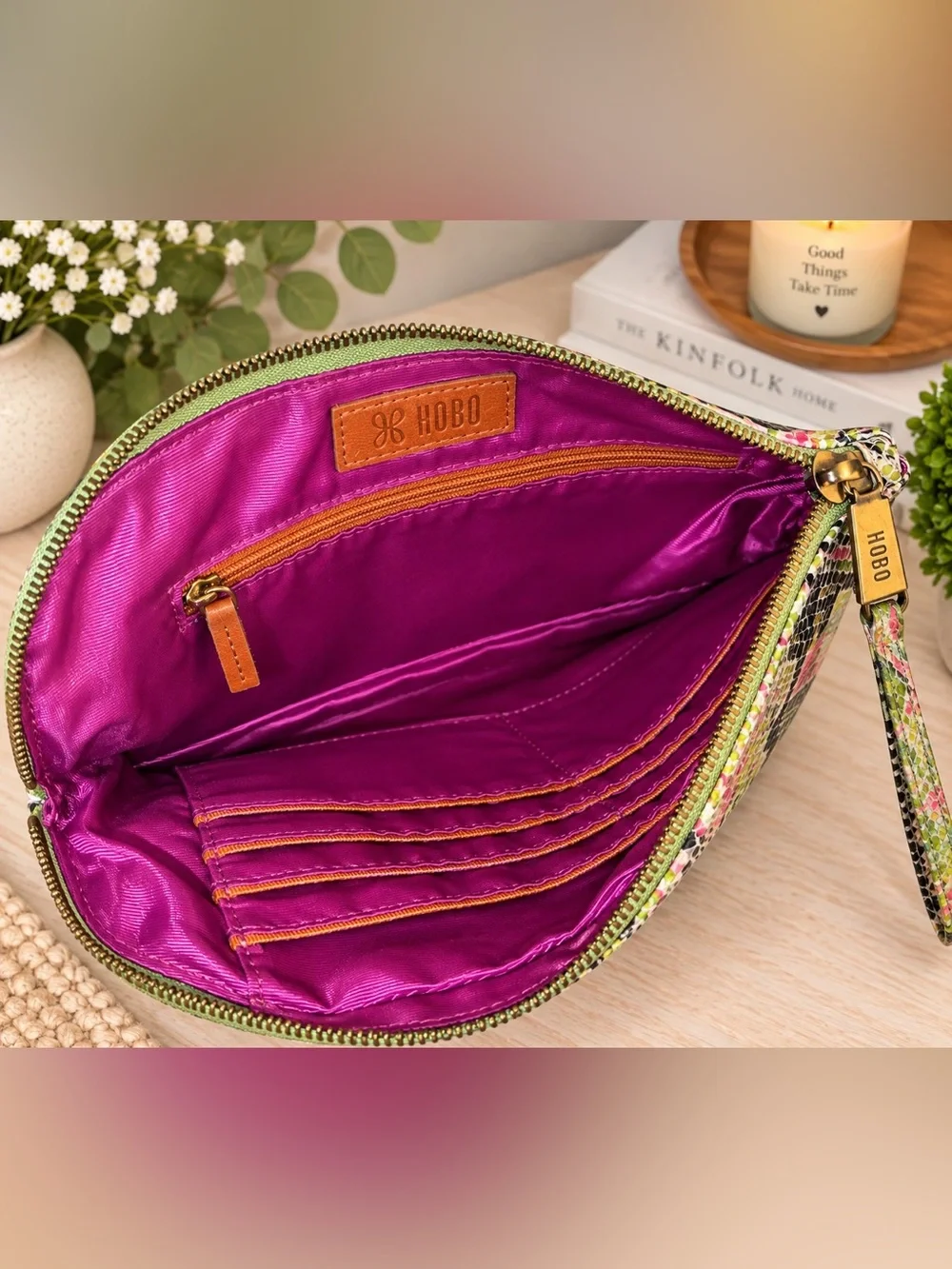 HOBO Colorful Snakeskin Print Leather Wristlet Clutch Organizer